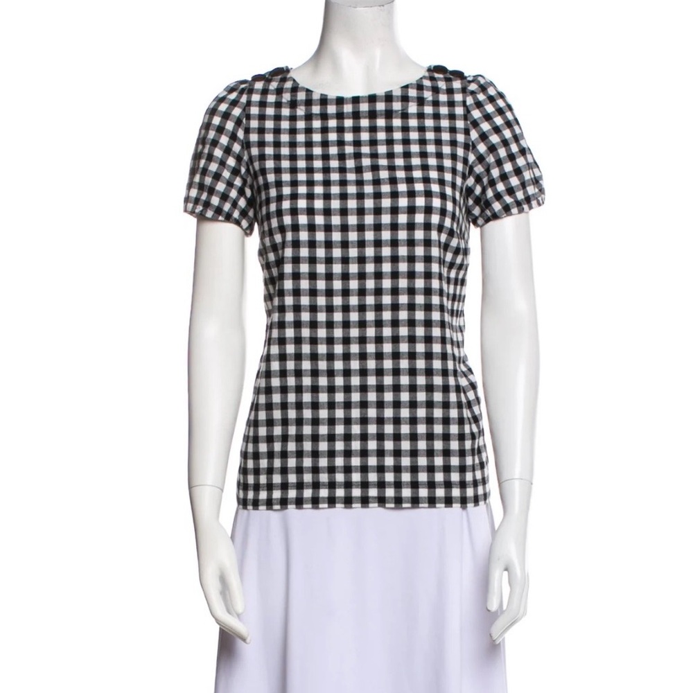 Sezane Black and White Checkered Short Sleeve Top